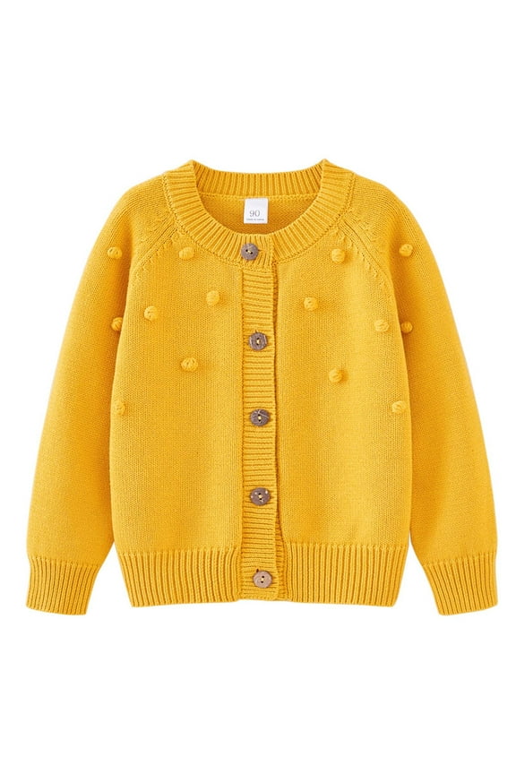 Baby Toddler Boys Girls Cardigan Sweaters Button Up Long Sleeve Knit Flower Embroidery Jackets Outwear Tops for Gifts,Yellow 2,7 Years