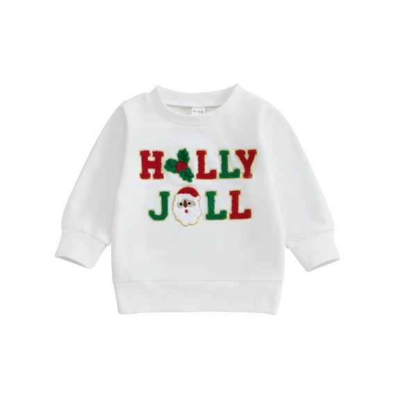 Baby Toddler Boys Girls Christmas Sweatshirts 0 6 12 18 24 Months 2T 3T Santa Holly Leaf Embroidery Long Sleeve Pullovers Toddler Winter Tops