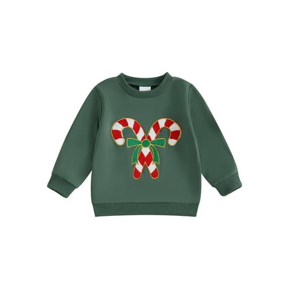 Baby Toddler Boys Girls Christmas Sweatshirts 6 12 18 24 Months 2T 3T 4T Cute Candy Cane Embroidery Long Sleeve Pullovers Winter Tops