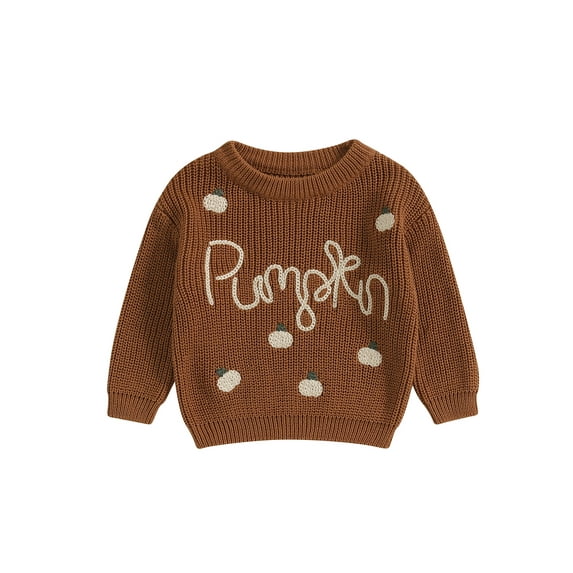 Baby Toddler Boys Girls Halloween Sweaters 0 3 6 9 12 18 24 Months 2T 3T Long Sleeve Round Neck Pumpkin Letter Embroidery Knit Pullovers Sweatshirts
