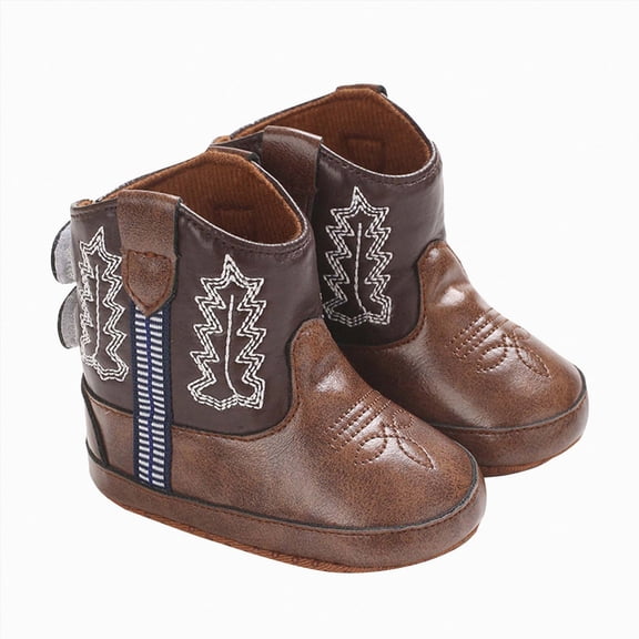 Baby & Toddler Boys Girls PU Leather Cowboy Boots for Kids Soft Sole Non-Slip Bootie Crib Shoes Size 6-12 Months