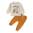 thumbnail image 1 of Baby Toddler Boys Halloween Pants Clothes Set, 0 6M 12M 18M 24M 2T 3T Long Sleeve Crew Neck Letters Ghost Print Sweatshirt, 1 of 10