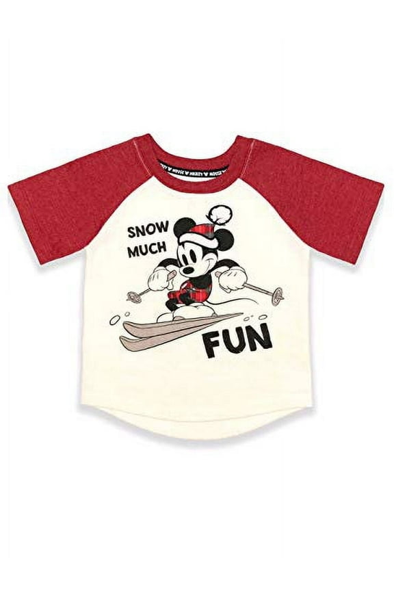 Baby Toddler Boys Mickey Mouse Snow Much Fun Christmas Ski Tee Shirt (12 Months)