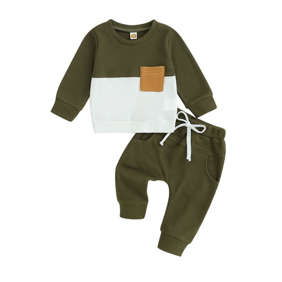 Baby Toddler Boys Pants Clothing Set, 0 6 12 18 24 Months 2T 3T Long Sleeve Crew Neck Contrast Color Sweatshirt with Elastic Waist Sweatpants Infant Outfits
