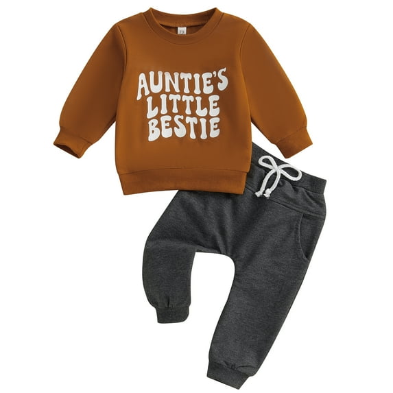 Baby Toddler Boys Pants Clothing Set, 0 6 12 18 24 Months 2T 3T Long Sleeve Crew Neck Letters Print Sweatshirt with Elastic Waist Sweatpants Infant Clothes