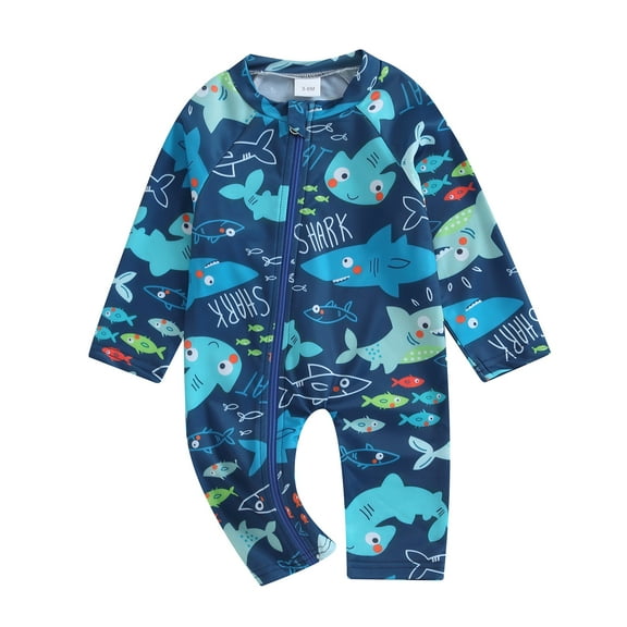 Baby Toddler Boys Rash Guard Swimsuit Long Sleeve Zip-up Shark/Spider Print Swimsuit 3 6 12 18 24 Months  Summer Swimwear Bathing Suit