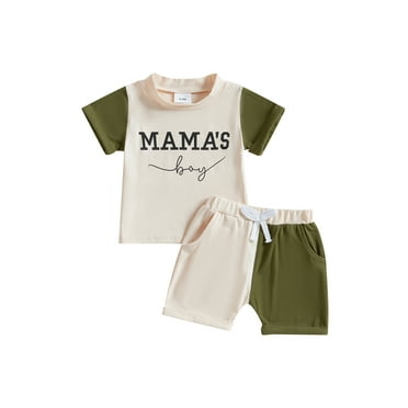 Baby Toddler Boys Shorts Clothing Set, 6 12 18 24 Months 2T 3T Short Sleeve Letters Print T-shirt with Contrast Color Shorts Summer Outfit