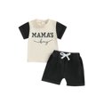 thumbnail image 1 of Baby Toddler Boys Shorts Clothing Set, 6 12 18 24 Months 2T 3T Short Sleeve Letters Print T-shirt with Contrast Color Shorts Summer Outfit, 1 of 1