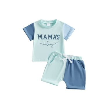 Baby Toddler Boys Shorts Clothing Set, 6 12 18 24 Months 2T 3T Short Sleeve Letters Print T-shirt with Contrast Color Shorts Summer Outfit