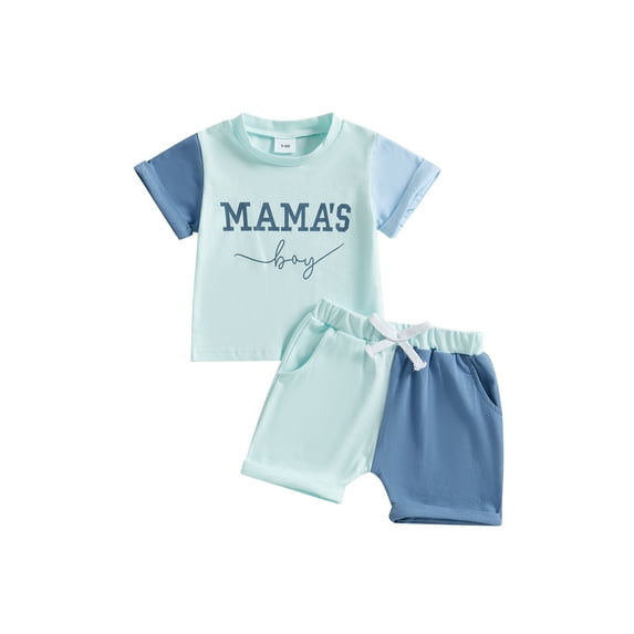 Baby Toddler Boys Shorts Clothing Set, 6 12 18 24 Months 2T 3T Short Sleeve Letters Print T-shirt with Contrast Color Shorts Summer Outfit