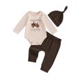 thumbnail image 1 of Baby Toddler Boys Spring Outfits 1 3 6 Months Letter Tractors Embroidery Long Sleeve Rompers Pants Hat 3Pcs Clothes Set, 1 of 9