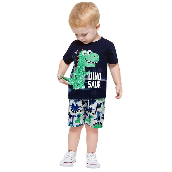 Baby Toddler Boys Summer Clothes Outfits 1 to 5 Years Kids Short Sleeve Dinosaur Tees Cartoon Print Shorts Sets