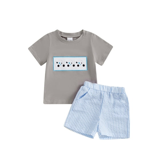 Baby Toddler Boys Summer Outfits 6 12 18 24 Months 2T 3T 4T Golf Embroidery Short Sleeves T-Shirt and Elastic Striped Shorts Set for 2 Piece Clothes Set