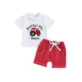 thumbnail image 1 of PaerPade Short Sleeve T-shirt with Elastic Waist Shorts Tractor Cartoon Bear Print, Leisure (Infant), 1 of 9