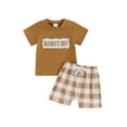 thumbnail image 1 of Baby Toddler Boys Summer Shorts Clothing Set, 6 9 12 18 24 Months Short Sleeve Embroidery Letters T-shirt with Plaid Shorts Outfit, 1 of 9