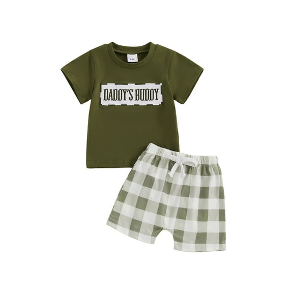Baby Toddler Boys Summer Shorts Clothing Set, 6 9 12 18 24 Months Short Sleeve Embroidery Letters T-shirt with Plaid Shorts Outfit