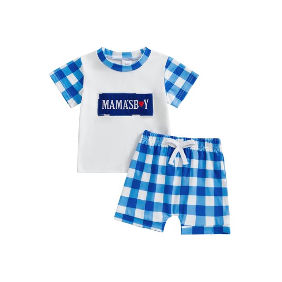 Baby Toddler Boys Summer Shorts Clothing Sets 6 9 12 18 24 Months 2T 3T Short Sleeve O Neck Tops and Plaid Drawstring Shorts Outfits