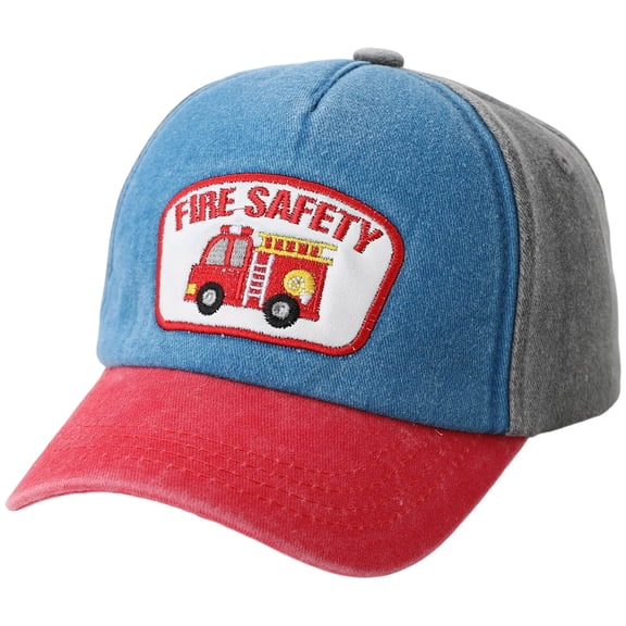 Baby Toddler Bucket Hat for Infant Boys Girls Kids Breathable Sun Hat with Chin Strap Fire Truck Water Washable Baseball Cap With Patchwork Embroidery Color Blocking Cartoon Childrens Cap