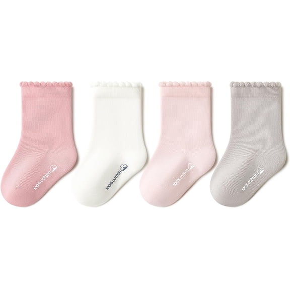 Baby & Toddler Cotton Crew Socks 4-Pack for 1-6 Years Boys Girls - Breathable Everyday Kids Ankle Socks