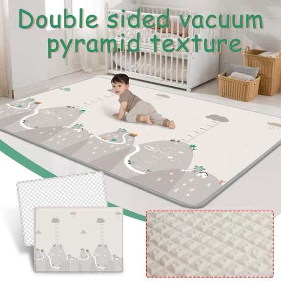 Baby Toddler Crawl Mat, Mountain And Grid Pattern Reversible Play Floor Mat, Non-Slip Soft Foam Activity Mat For Infants And Kids, Large Thickness Exercise Mat For Nursery