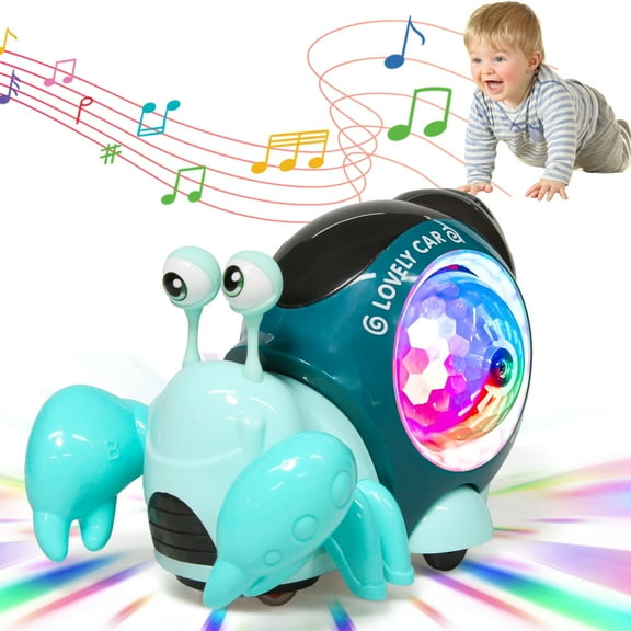 Baby Toddler Electric Crab Toy - Luminous Snail Toy - Cute Electronic Animal Crawl, Light-Up Walking Dancing Moving Interactive Sensory Toy, Luminous Light Kids Birthday (Blue)