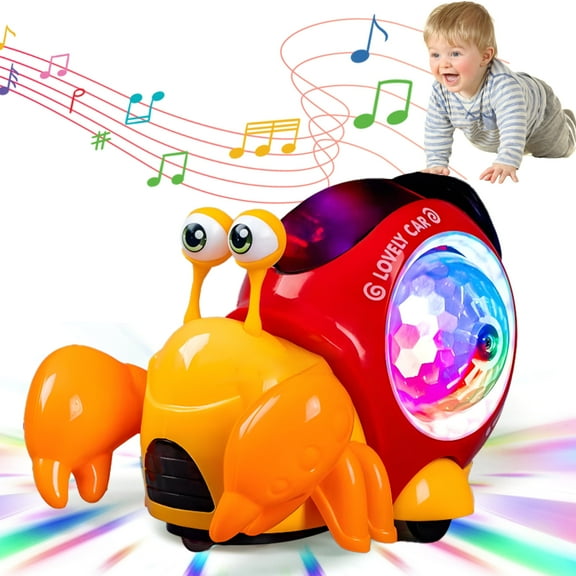 Baby Toddler Electric Crab Toy - Luminous Snail Toy - Cute Electronic Animal Crawl, Light-Up Walking Dancing Moving Interactive Sensory Toy, Luminous Light Kids Birthday (Orange)