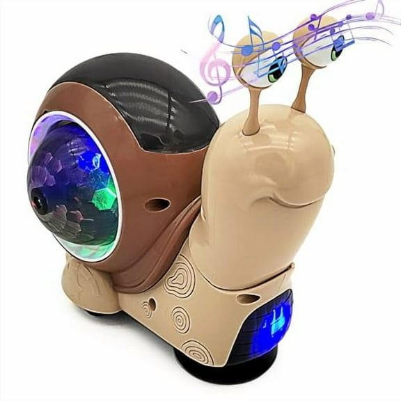 Baby Toddler Electric Snail Toy Cute Electronic Animal Crawl,Play Music,Luminous Light Kids Birthday (Brown)