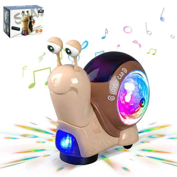 Baby Toddler Electric Snail Toy Cute Electronic Animal Crawl, Play Music, Luminous Light Kids Birthday (Brown))