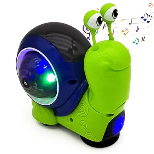Baby Toddler Electric Snail Toy Cute Electronic Animal Crawl,Play Music,Luminous Light Kids Birthday (Green)