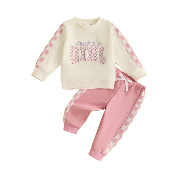 Baby Toddler Fall Outfit 0 6 12 18 24 Months 2T 3T Checkerboard Letter Print Long Sleeve Sweatshirt and Elastic Pants Set for Newborn Infant Fall Clothes