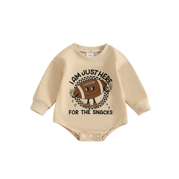 Baby Toddler Fall Sweatshirt Romper 0 3 6 12 18 Months Football Letter Print Long Sleeve Crew Neck Bubble Jumpsuit