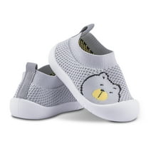 Baby Toddler First Walking Non-Skid 1-4 Years Kids Shoes Infant Boys Girls Soft Sole Lightweight Breathable Knitted Mesh Sneakers Slip-on Slippers(A02-GreyBear-S)