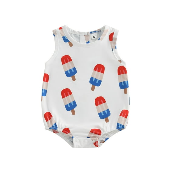 Baby Toddler Fourth of July Romper 3 6 12 18 Months Cute Sleeveless Ice Cream Print Bodysuit Newborn Playsuit