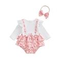 thumbnail image 1 of Baby Toddler Girl 2Pcs Fall Outfits 0 3 6 12 18 Months Long Sleeve Bow Print Patchwork Bodysuit with Headband Set Infant Clothes, 1 of 9