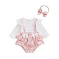 thumbnail image 1 of Baby Toddler Girl 2Pcs Fall Outfits 0 3 6 12 18 Months Long Sleeve Bow Print Patchwork Bodysuit with Headband Set Infant Clothes, 1 of 9