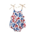 thumbnail image 1 of Baby Toddler Girl 4th of July Romper 3 6 12 18 24 Months Sleeveless Tie Strap Bow Print Bodysuit Newborn Playsuit, 1 of 9