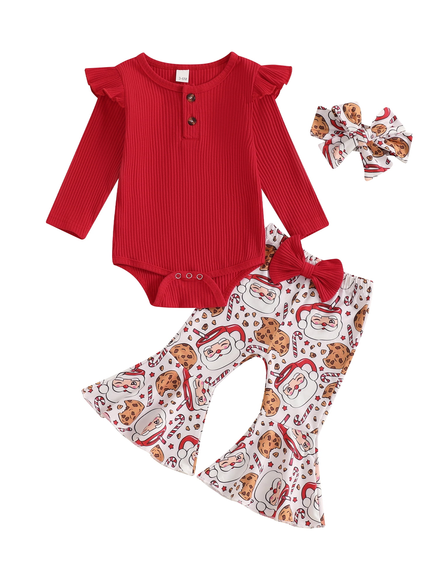 Baby Toddler Girl Christmas Outfits 0 3 6 12 18 Months Solid Color Long