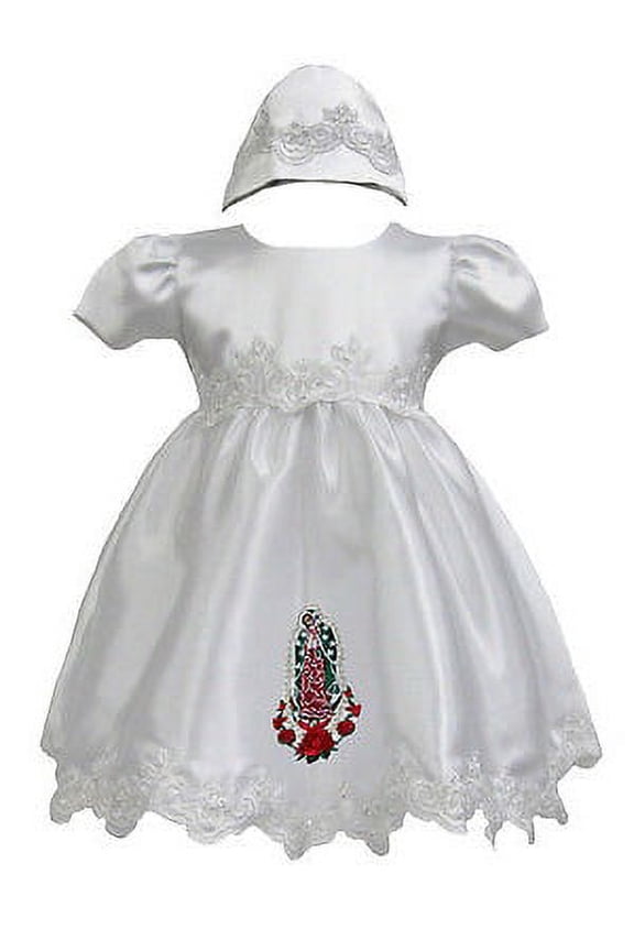 Baby Toddler Girl Church Baptism Formal 2pc Virgin Mary Dress Bonnet 0-30M White