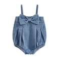 thumbnail image 1 of Baby Toddler Girl Denim Romper 3 6 9 12 18 Months Sleeveless Square Neck Bow Front Strap Bodysuit Newborn Playsuit, 1 of 1