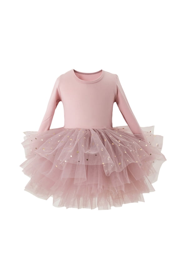 Baby Toddler Girl Dresses Long sleeve Crewneck Sequin Tulle Dress Fall Winter Ruffle Tiered Dance Tutus Dress 2-6Y