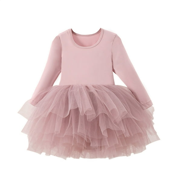 Baby Toddler Girl Dresses Long sleeve Crewneck Tulle Dress Fall Winter Ruffle Tiered Dance Tutus Dress 2-6Y