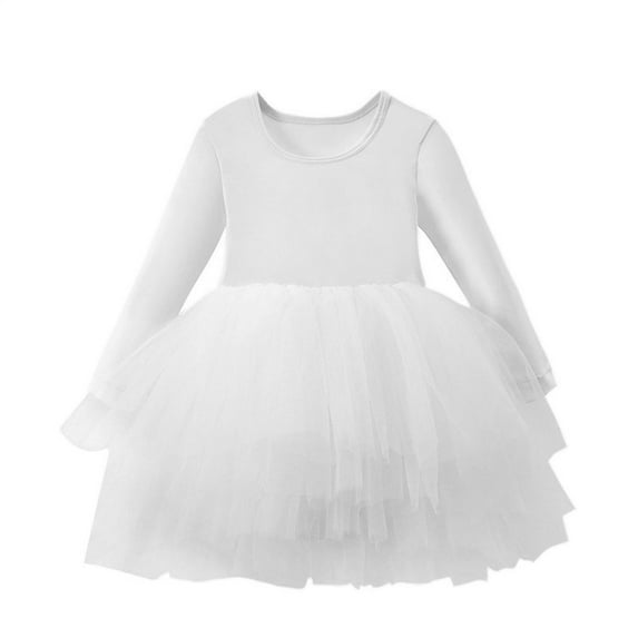 Baby Toddler Girl Dresses Long sleeve Crewneck Tulle Dress Fall Winter Ruffle Tiered Dance Tutus Dress 2-6Y