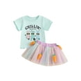 thumbnail image 1 of Baby Toddler Girl Easter Outfit 6 12 18 24 Months 2T 3T 4T Bunny Letter Print Short Sleeve T-shirt Plush Carrot Tulle Skirt 2 Pcs Clothing Set, 1 of 9