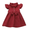 thumbnail image 1 of Baby Toddler Girl Flutter Sleeve Stand Collar Cotton Dress, 1 of 12
