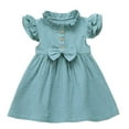thumbnail image 1 of Baby Toddler Girl Flutter Sleeve Stand Collar Cotton Dress, 1 of 12