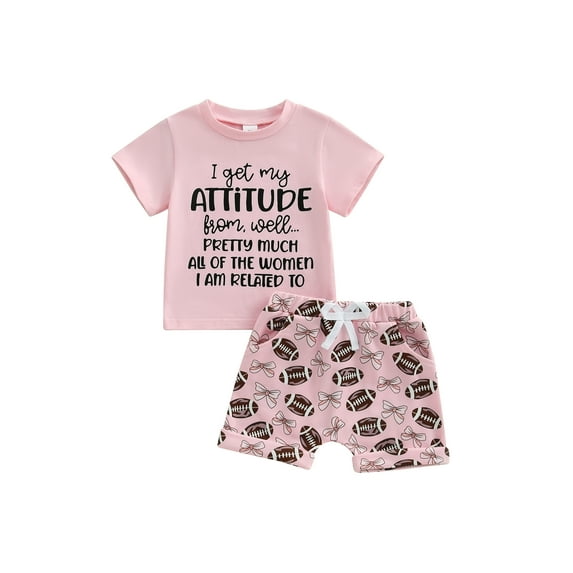 Baby Toddler Girl Football Outfit 6 12 18 24 Months 2T 3T 4T Letter Short Sleeve T-shirt Rugby Shorts 2 Piece Summer Clothing Set