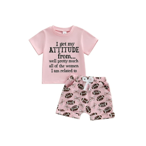 Baby Toddler Girl Football Outfit 6 12 18 24 Months 2T 3T 4T Letter Short Sleeve Tops Rugby Shorts 2 Piece Summer Clothing Set