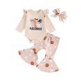 thumbnail image 1 of Baby Toddler Girl Halloween Outfits 0 3 6 12 Months Long Sleeve Romper + Bow Bell Bottoms + Headband Set One Year Old Clothes, 1 of 9