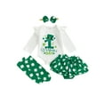 thumbnail image 1 of Baby Toddler Girl Irish Outfits 3 6 9 12 18 Months Clover Letter Print Long Sleeve Romper Ruffles Shorts Headband Long Socks 4Pcs Clothes Set, 1 of 1