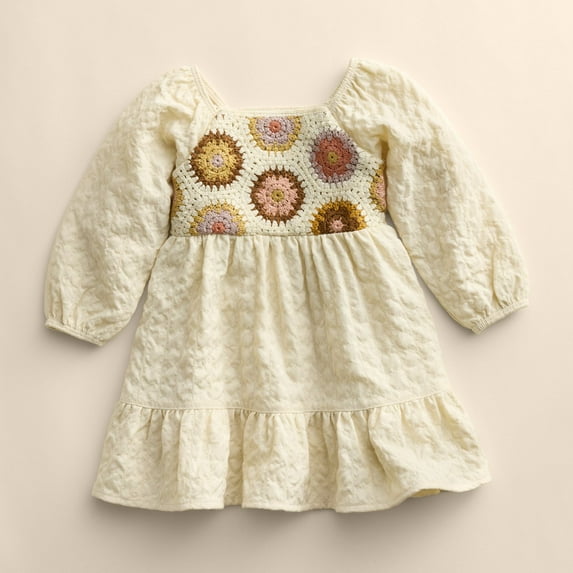 Baby & Toddler Girl Little Co. by Lauren Conrad Long Sleeve Peasant Dress Color: Dress Beige Crochet Size: 9 MONTHS